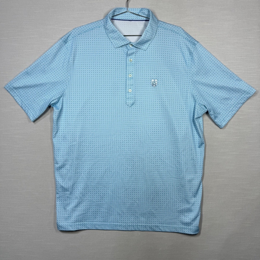 Stitch Golf‎ Polo Shirt Men XXL Blue White Geometric St. Clair Country Club Logo